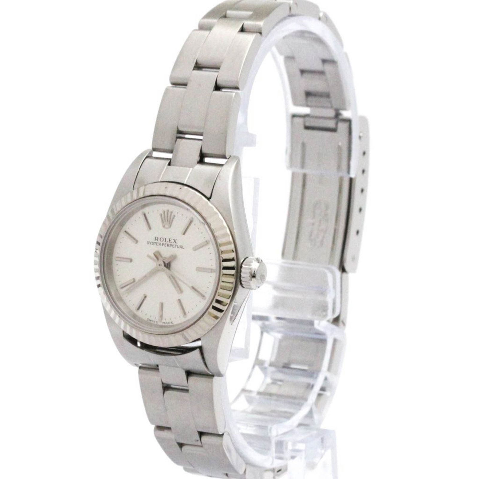 Gold and Steel Rolex Lady Oyster Perpetual Women's Watch 26mm: Gold and Steel Rolex Lady Oyster Perpetual Women's Watch 26mm This Rolex Lady Oyster Perpetual 26mm wristwatch features a gold and steel construction in a silver color. Designed for women, it is made