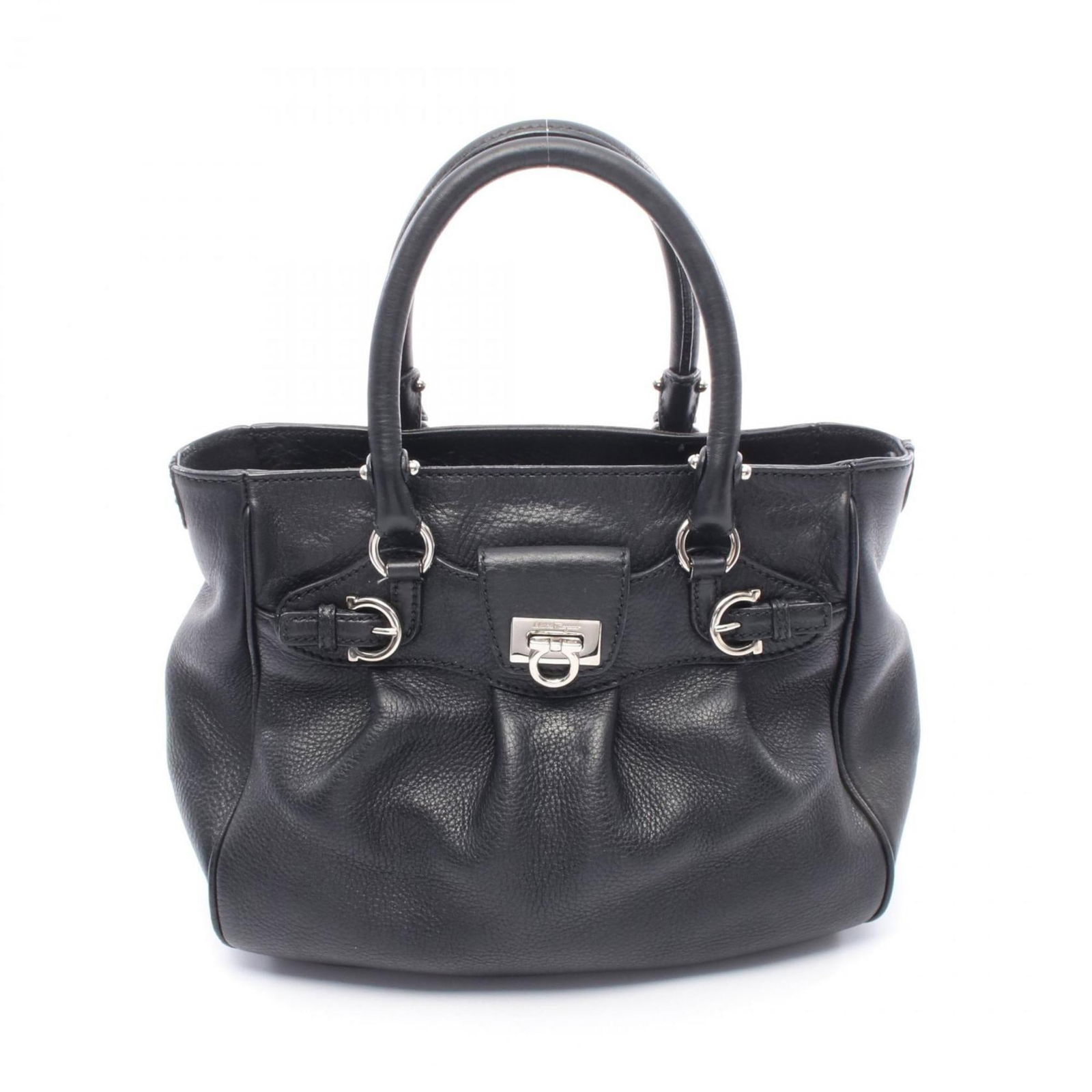 Gancini Black Leather Shoulder Bag by Salvatore Ferragamo: Gancini Black Leather Shoulder Bag by Salvatore Ferragamo This Salvatore Ferragamo Gancini bag is crafted from black leather and features the signature Gancini design. Made in Italy, it offers a struc