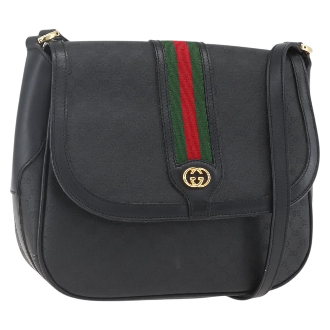 Gucci Micro GG Supreme Black PVC Shoulder Bag Model 001 115 0914: Gucci Micro GG Supreme Black PVC Shoulder Bag Model 001 115 0914 This GUCCI Micro GG Supreme Web Sherry Line shoulder bag features black and gold PVC leather with micro GG canvas detailing. Made in It