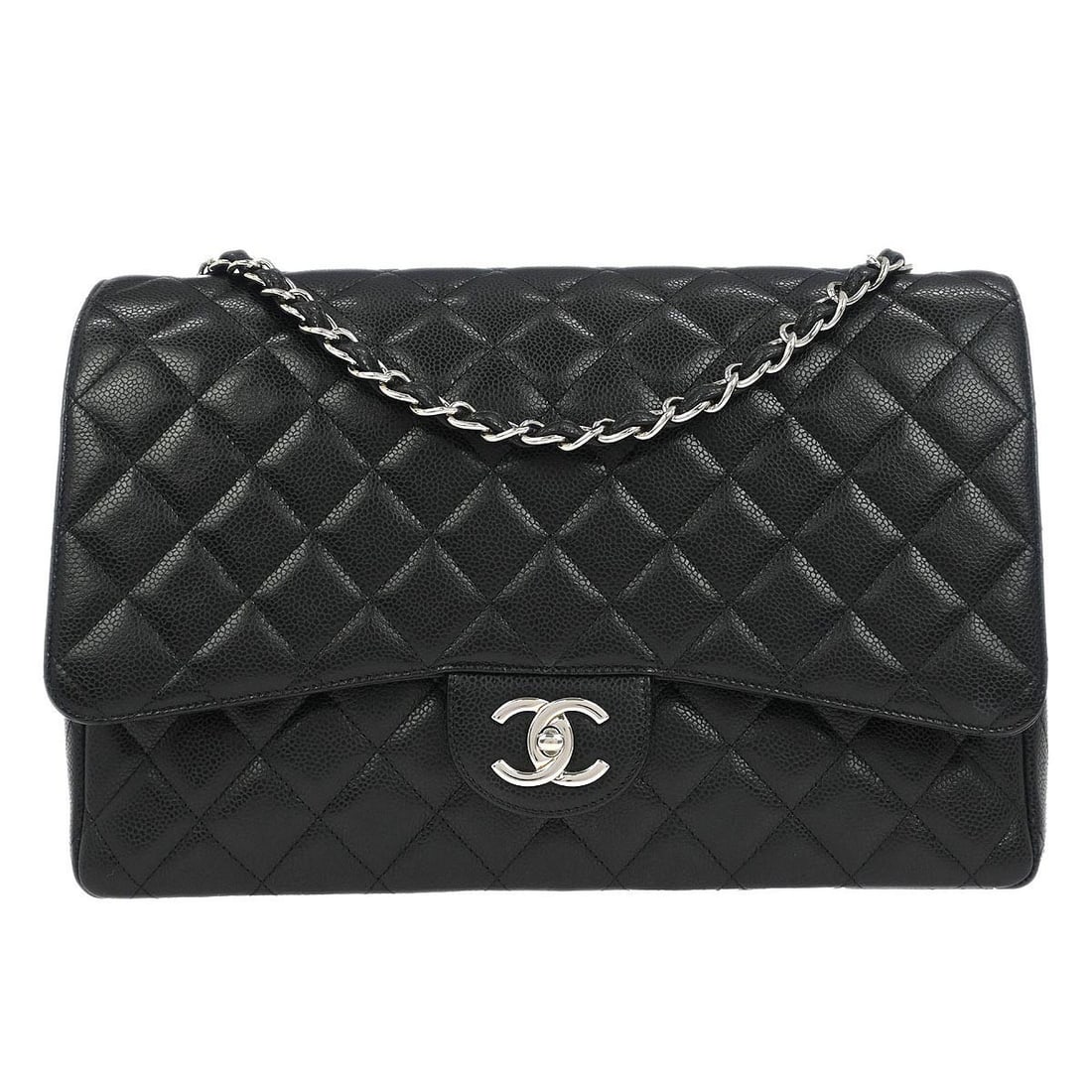 Chanel Black Caviar Classic Double Flap Shoulder Bag: Chanel Black Caviar Classic Double Flap Shoulder Bag Elevate your style with the Chanel Black Calfskin Classic Double Flap Shoulder Bag, a timeless accessory perfect for both casual outings and cockta