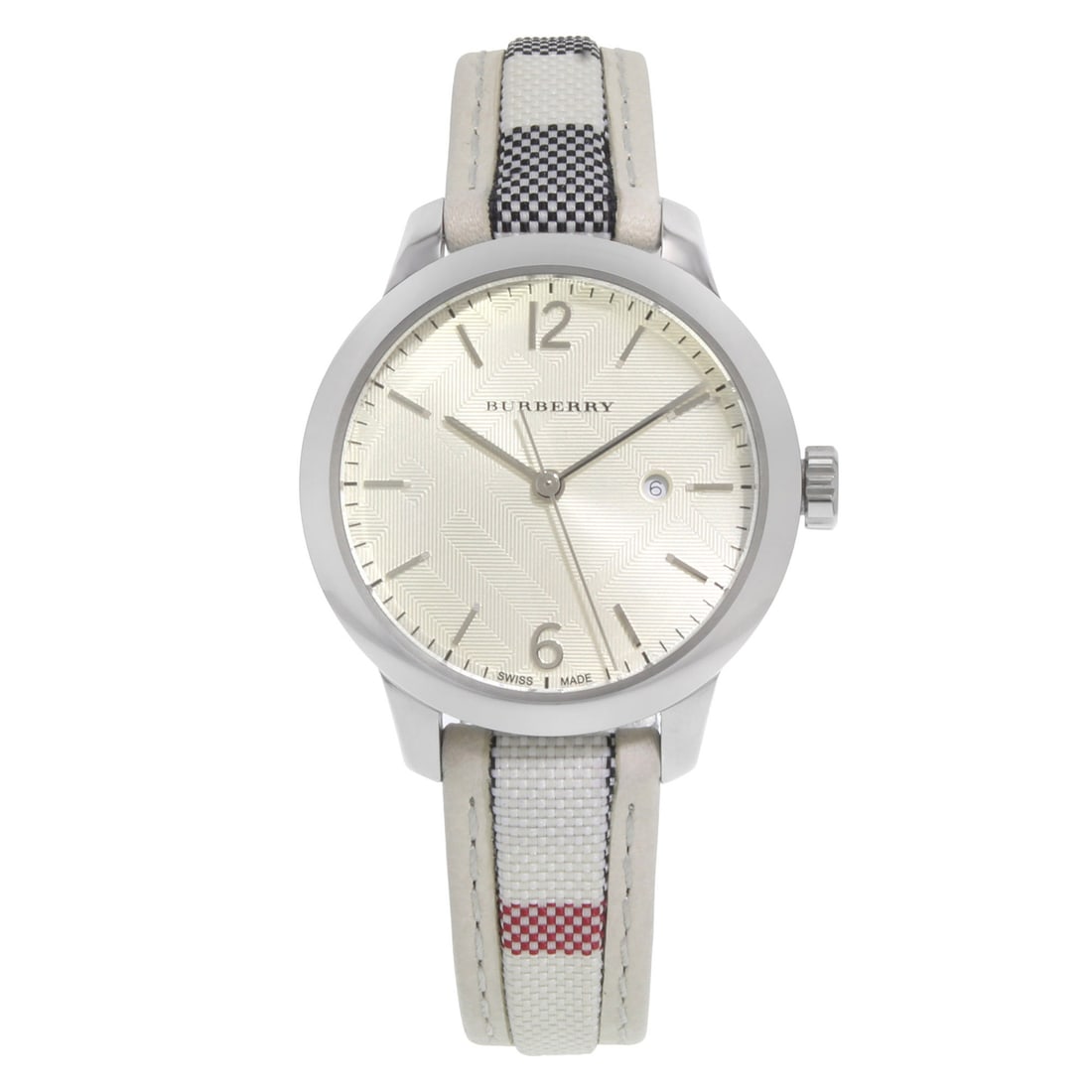 Burberry Classic Quartz Ladies Watch Silver Dial White Leather Strap BU10113 (1 of 5)