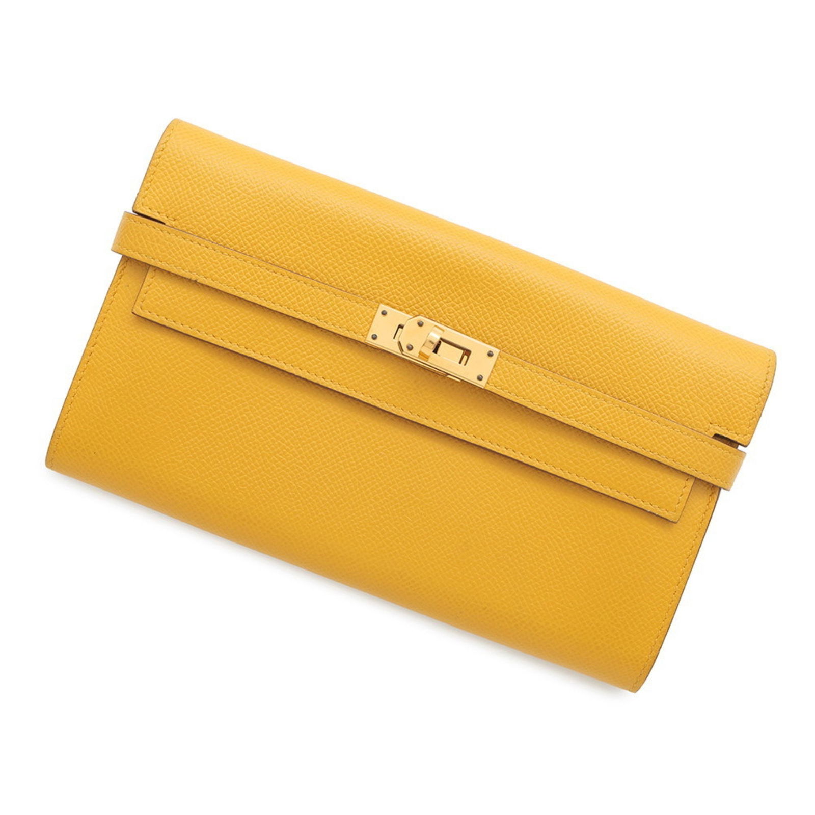 Yellow Leather Hermes Kelly Wallet 11cm x 20cm France: Yellow Leather Hermes Kelly Wallet 11cm x 20cm France Hermes Kelly wallet crafted from yellow leather, designed for women. This French-made accessory features a compact silhouette and displays minor s