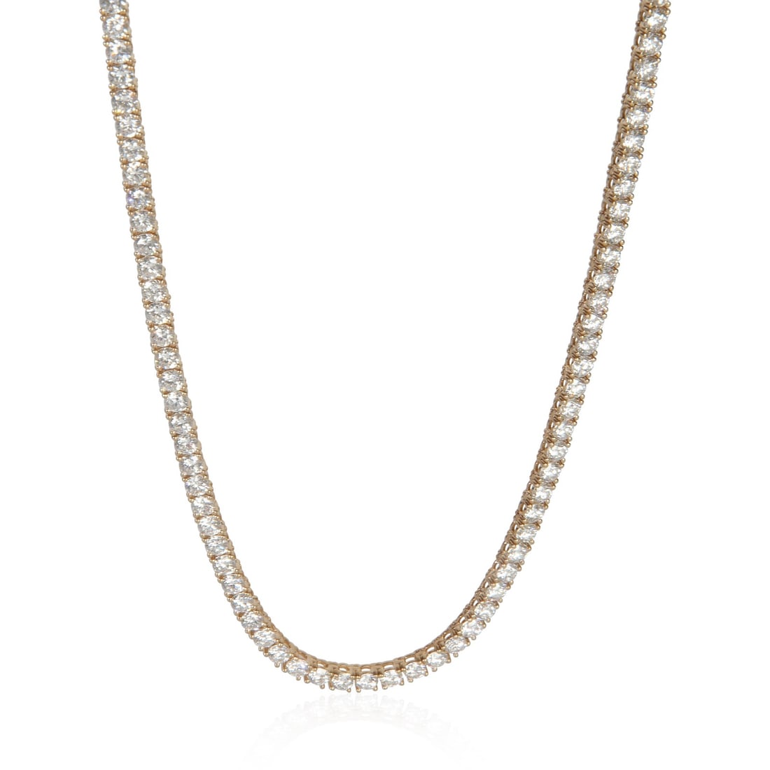 11.28 ctw Lab-Grown Diamond Tennis Necklace in 14K Yellow Gold: 11.28 ctw Lab-Grown Diamond Tennis Necklace in 14K Yellow Gold This exquisite necklace features a stunning 11.28 carats of lab-grown diamonds set in a luxurious 14K yellow gold design. The round brill