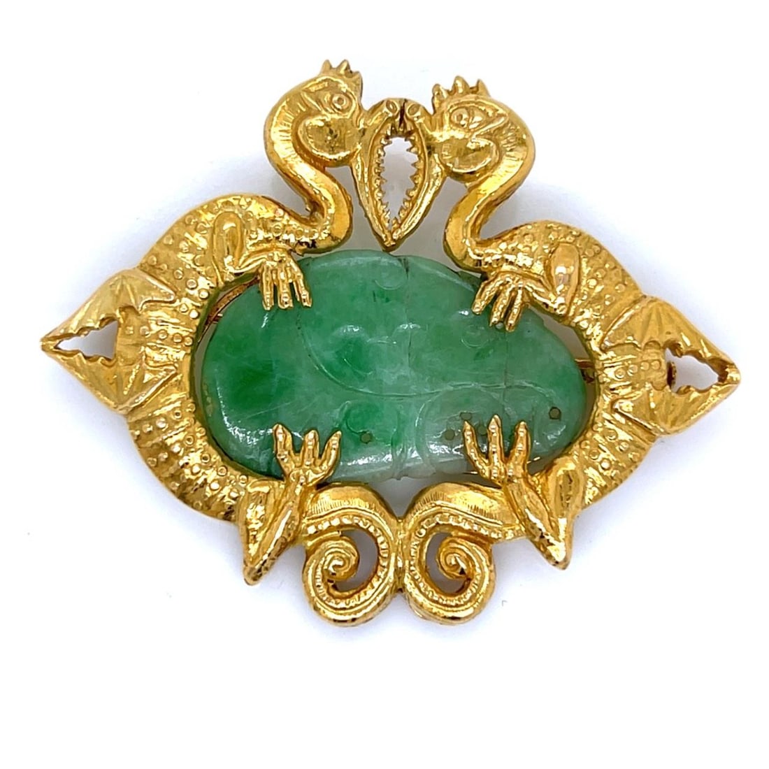 Carved Jade Dragon Brooch Pendant in 18K Yellow Gold (1 of 4)