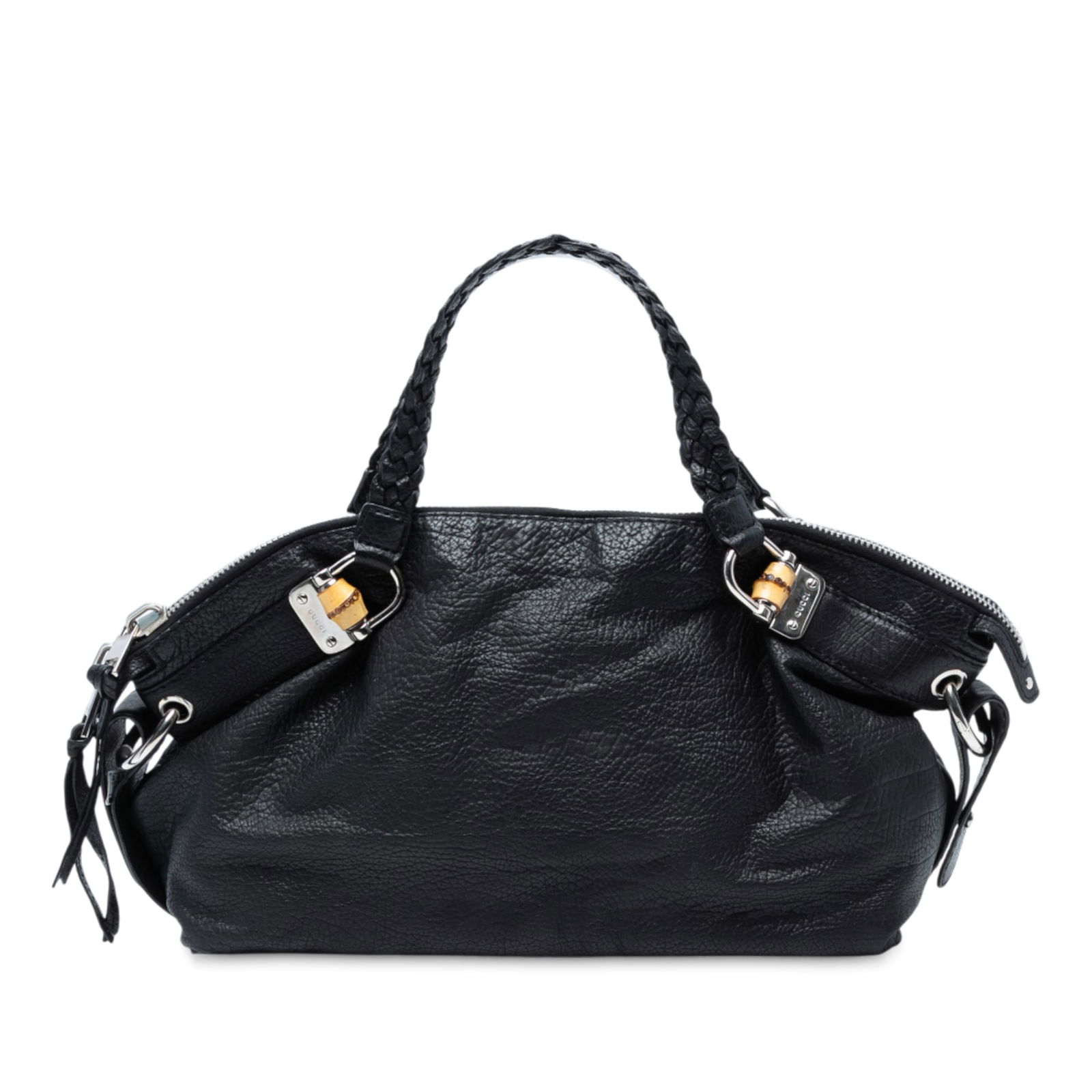 Gucci Medium Black Leather Bamboo Bar Tote Bag: Gucci Medium Black Leather Bamboo Bar Tote Bag The Gucci Medium Leather Bamboo Bar Tote is a sophisticated accessory crafted from high-quality leather. This stylish tote features braided leather strap