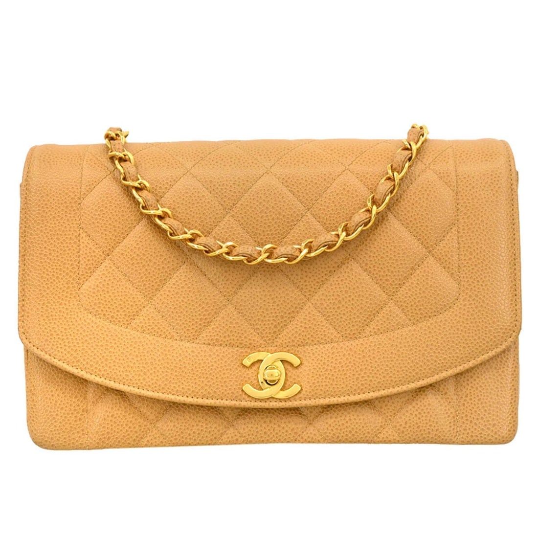 Chanel Medium Diana Crossbody Bag Beige Caviar Skin Turn Lock (1 of 13)