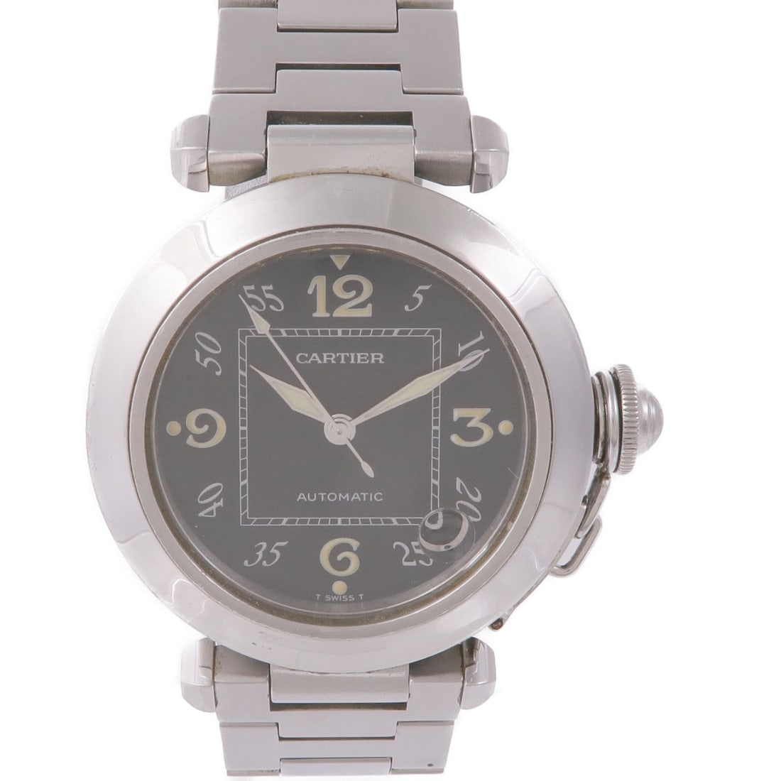 CARTIER Pasha C W31043M7 Automatic Stainless Steel Black Dial Watch: CARTIER Pasha C W31043M7 Automatic Stainless Steel Black Dial Watch This exquisite Cartier Pasha C W31043M7 automatic wristwatch combines elegance and functionality. Crafted from durable stainless ste