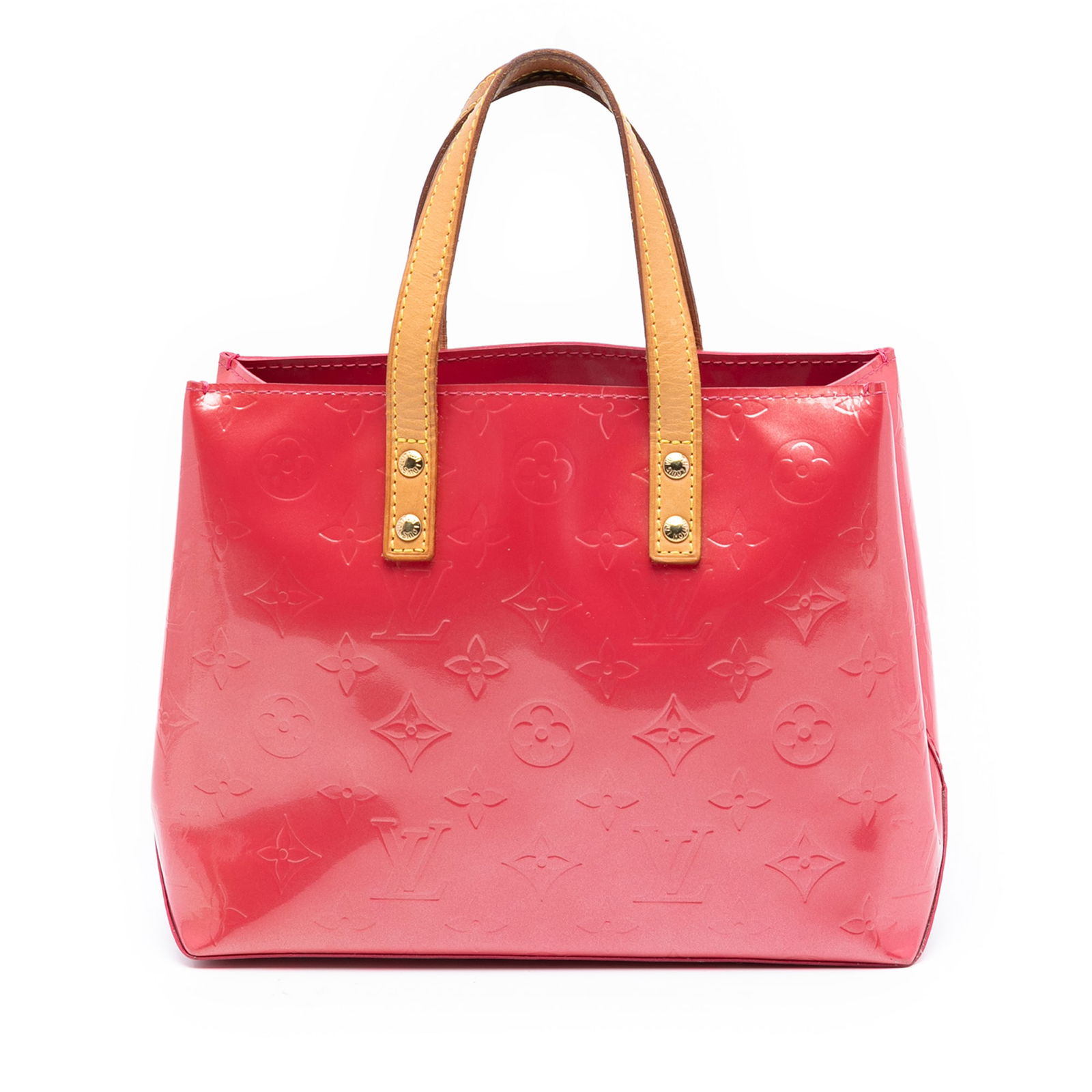 Pink Monogram Vernis Leather Reade PM Tote by Louis Vuitton: Pink Monogram Vernis Leather Reade PM Tote by Louis Vuitton This Louis Vuitton Monogram Vernis Reade PM features a glossy monogram vernis leather exterior in pink with flat vachetta leather handles. T