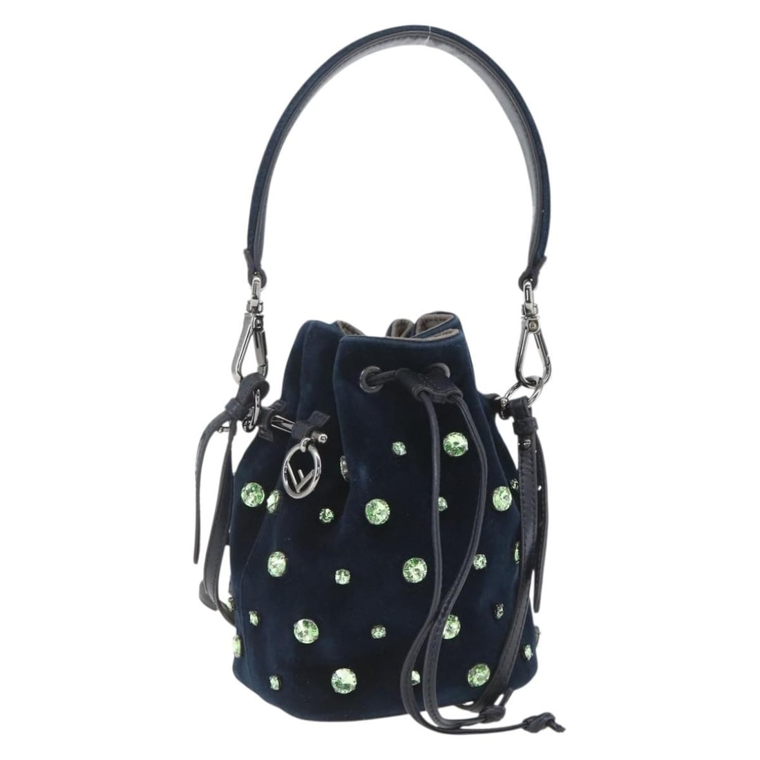 Fendi Montresor Mini Navy Velor Shoulder Bag with Dust Bag: Fendi Montresor Mini Navy Velor Shoulder Bag with Dust Bag This FENDI Montresor Mini Shoulder Bag features luxurious velor in a navy color. The compact design includes a shoulder strap with a drop of