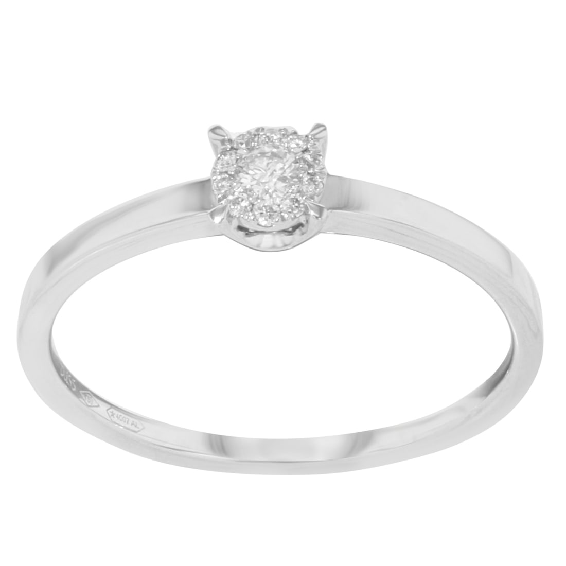 Damiani 0.10ct Diamond Engagement Ring in 18K White Gold Size 7: Damiani 0.10ct Diamond Engagement Ring in 18K White Gold Size 7 Celebrate your love with this exquisite Bliss by Damiani engagement ring, crafted with precision in lustrous 18K white gold. This delica