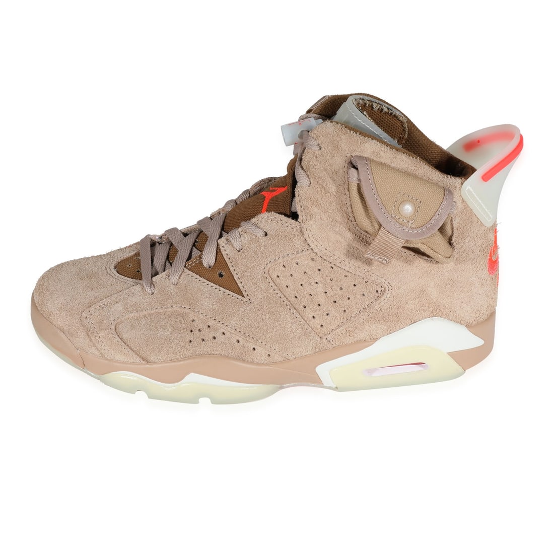 Air Jordan Travis Scott 6 Retro British Khaki Sneakers 8.5 US: Air Jordan Travis Scott 6 Retro British Khaki Sneakers 8.5 US Step up your sneaker game with the Travis Scott x Air Jordan 6 Retro 'British Khaki'. This stylish lifestyle sneaker features a luxurious