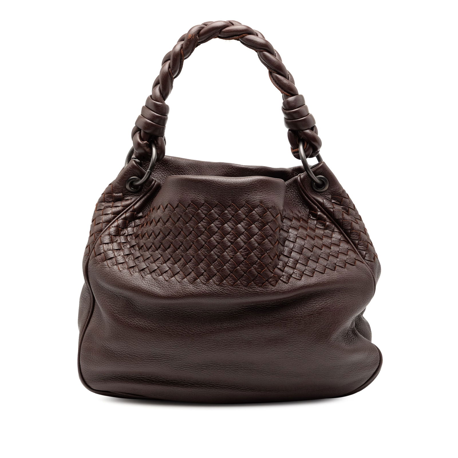 Brown Nappa Leather Shoulder Bag by Bottega Veneta Intrecciato Cervo: Brown Nappa Leather Shoulder Bag by Bottega Veneta Intrecciato Cervo This Bottega Veneta Nappa Intrecciato Cervo Shoulder Bag features a brown nappa leather body with signature woven leather trim and