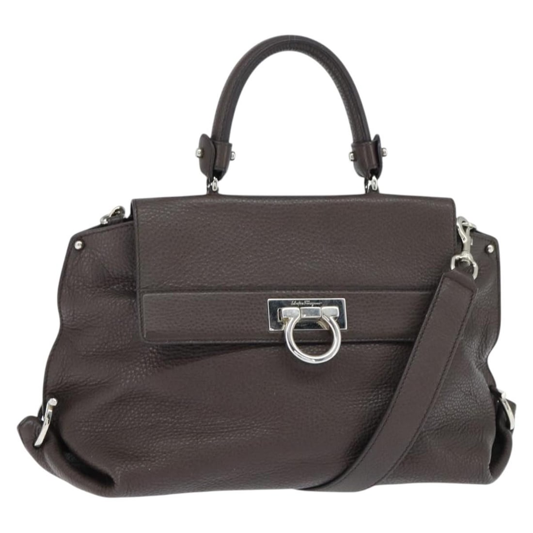 Salvatore Ferragamo Gancini Sophia Handbag Leather Dark Brown 2-Way Auth (1 of 18)