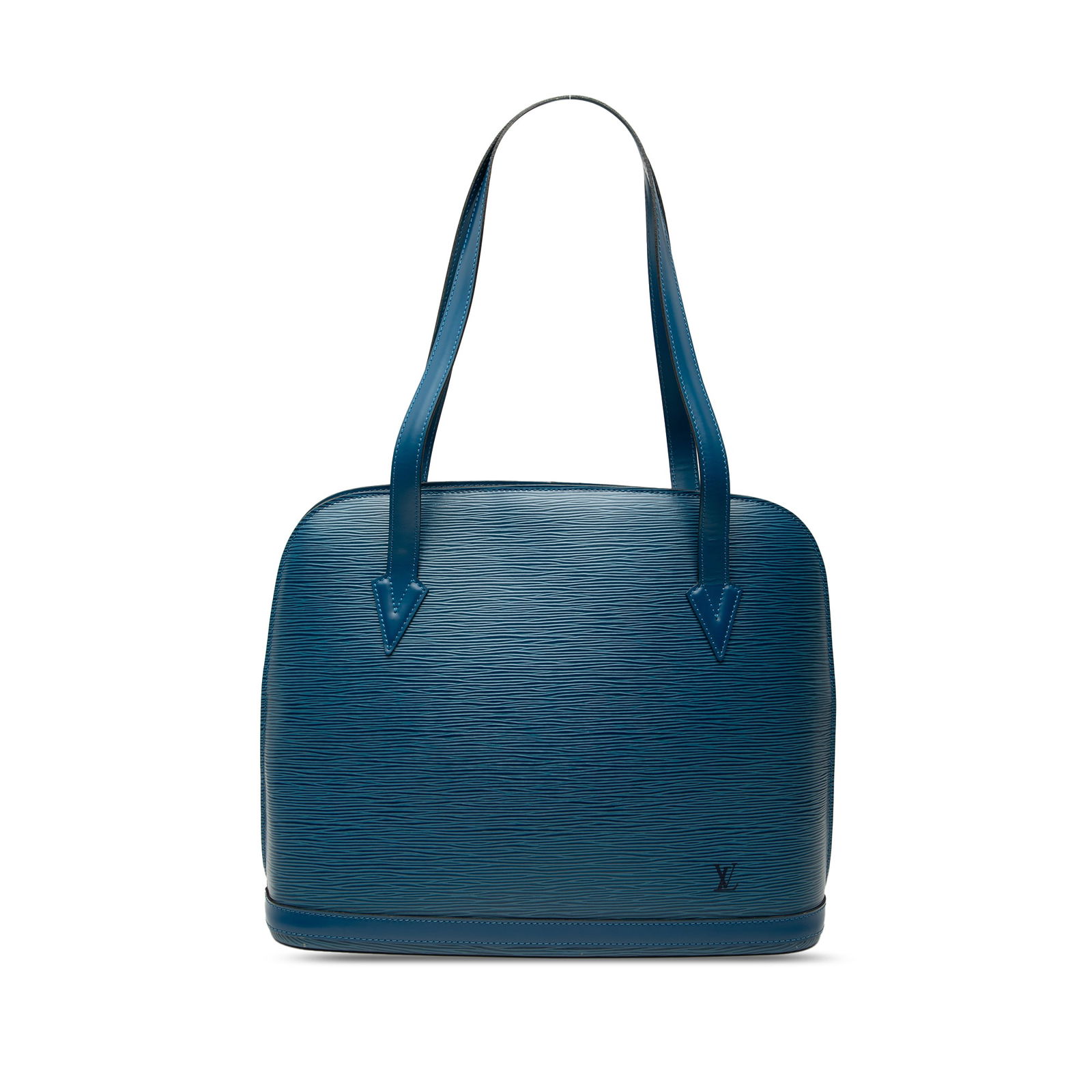 Louis Vuitton Epi Lussac Blue Leather Bag with Zip Closure: Louis Vuitton Epi Lussac Blue Leather Bag with Zip Closure The Louis Vuitton Epi Lussac is a stylish handbag crafted from premium epi leather in a striking blue color. This bag features flat straps fo