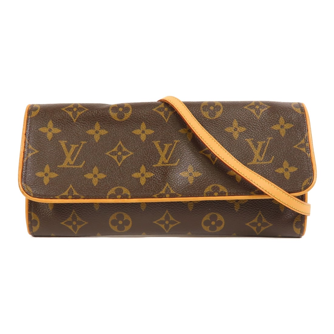 LOUIS VUITTON Pochette Twin GM Shoulder Bag Monogram Brown: LOUIS VUITTON Pochette Twin GM Shoulder Bag Monogram Brown This elegant Louis Vuitton Pochette Twin GM Shoulder Bag showcases the iconic monogram design in a beautiful brown hue. Crafted from durable