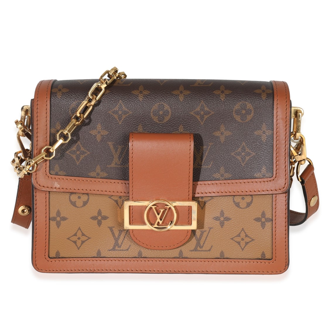 Louis Vuitton Dauphine MM Canvas Shoulder Bag Brown 2020: Louis Vuitton Dauphine MM Canvas Shoulder Bag Brown 2020 The Louis Vuitton Reverse Monogram Canvas Dauphine MM is an elegant shoulder bag that perfectly combines style and functionality. Crafted in Sp