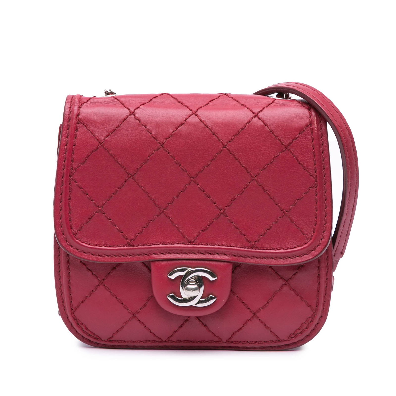 Chanel Mini Stitched Calfskin Citizen Flap Pink Leather Bag: Chanel Mini Stitched Calfskin Citizen Flap Pink Leather Bag This exquisite Chanel Mini Stitched Calfskin Citizen Flap bag is designed with a stitched leather body and features a stylish leather-woven