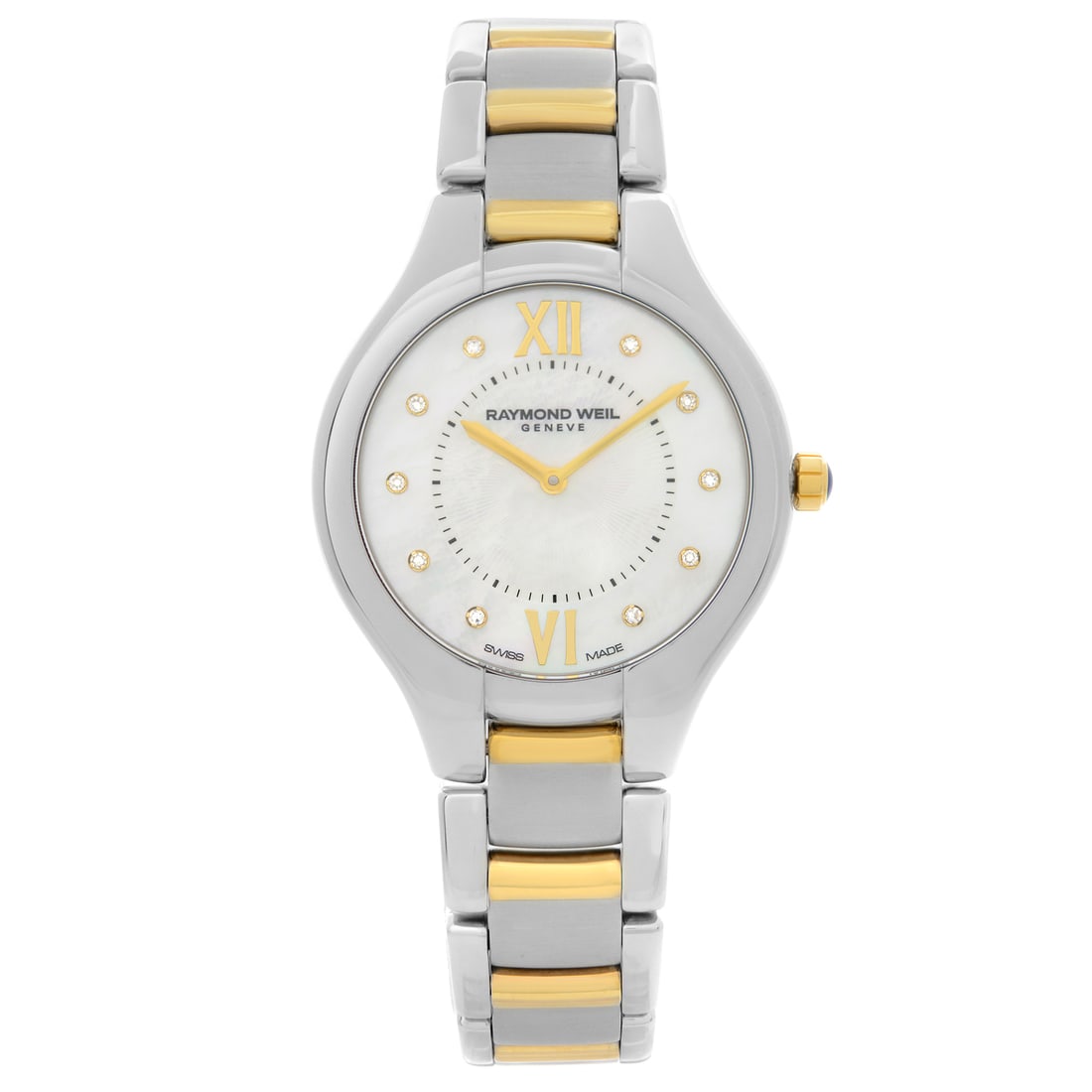Raymond Weil Noemia Ladies Watch Steel Diamonds MOP Dial 32mm: Raymond Weil Noemia Ladies Watch Steel Diamonds MOP Dial 32mm Experience elegance with the Raymond Weil Noemia Ladies Watch, featuring a stunning white mother of pearl dial adorned with Roman numeral