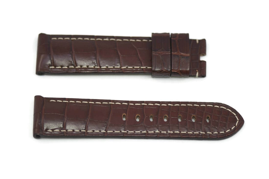 Panerai Authentic Brown Leather Two-Piece Strap 24mm: Panerai Authentic Brown Leather Two-Piece Strap 24mm This Panerai brown leather strap is a stylish and durable accessory designed for wristwatches. Made from high-quality leather, this two-piece strap