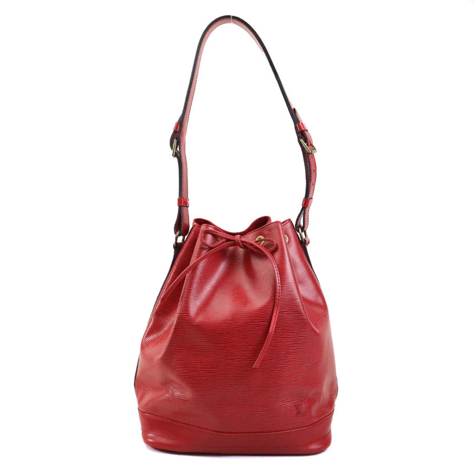 Red Leather Noe Bag by Louis Vuitton France 33cm: Red Leather Noe Bag by Louis Vuitton France 33cm This Louis Vuitton Noe is a stylish bucket bag crafted from red leather, designed for women. Made in France, it features a spacious interior and a clas
