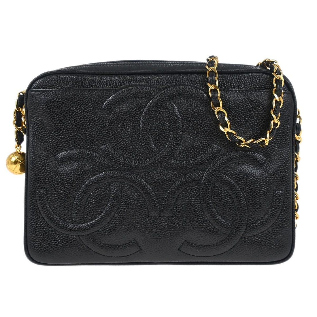Chanel Black Caviar Small Triple CC Camera Shoulder Bag: Chanel Black Caviar Small Triple CC Camera Shoulder Bag This Chanel Small Triple CC Camera Bag is crafted from luxurious black caviar skin leather, offering both elegance and durability. Designed for