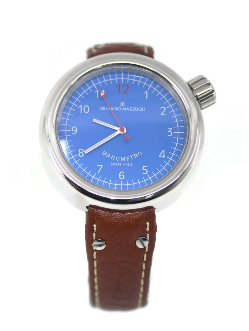 Giuliano Mazzuoli Manometro Automatic Stainless Steel Watch Blue Dial Brown Leather Band: Giuliano Mazzuoli Manometro Automatic Stainless Steel Watch Blue Dial Brown Leather Band Discover the elegance of the Giuliano Mazzuoli Manometro Stainless Steel Watch, a perfect blend of style and fu