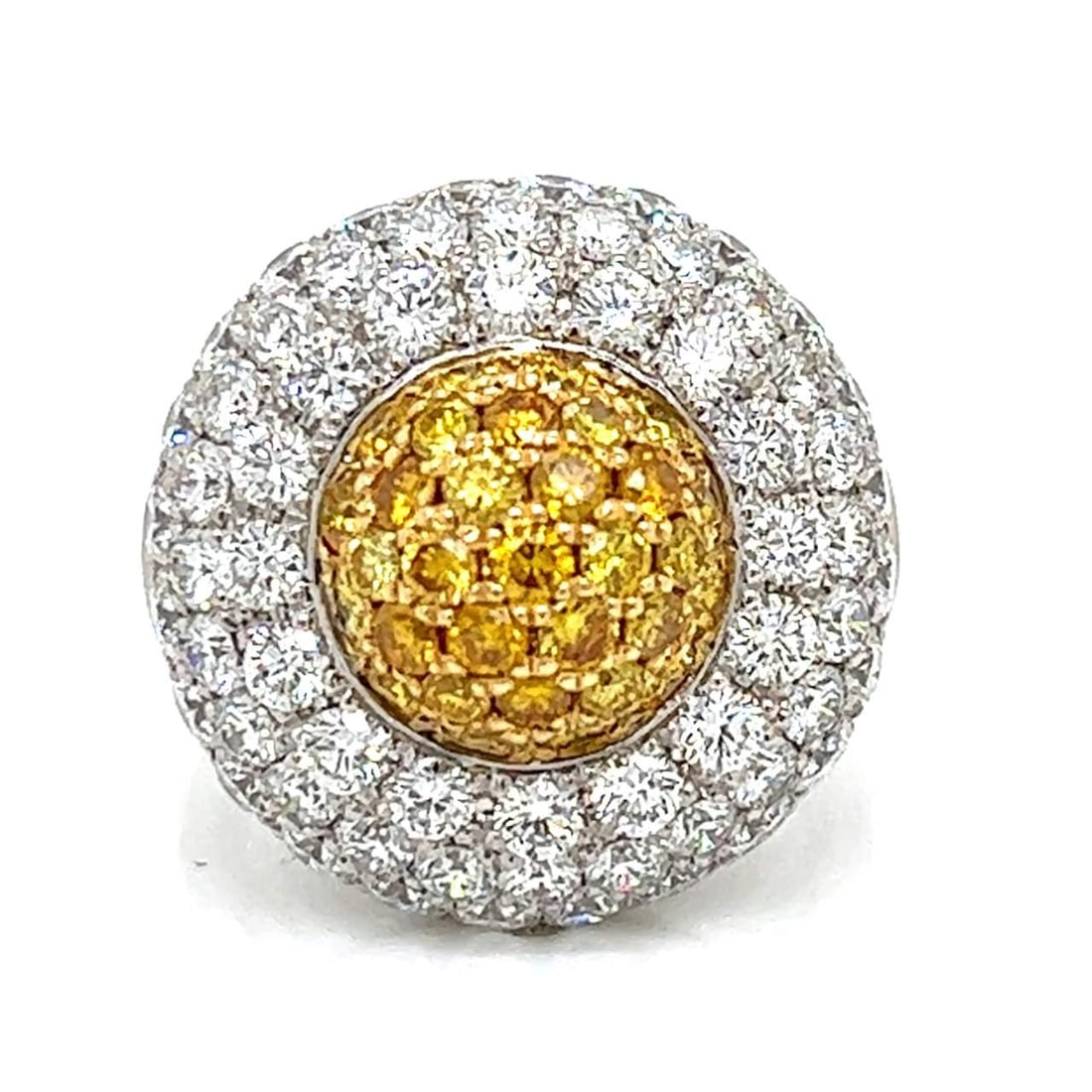 Platinum 18K White Gold Fancy Yellow Diamond Ring 2.80Ct E-G VVS 1.10Ct Intense Yellow: Platinum 18K White Gold Fancy Yellow Diamond Ring 2.80Ct E-G VVS 1.10Ct Intense Yellow This exquisite ring features a stunning combination of platinum and 18K white gold, beautifully showcasing a tota