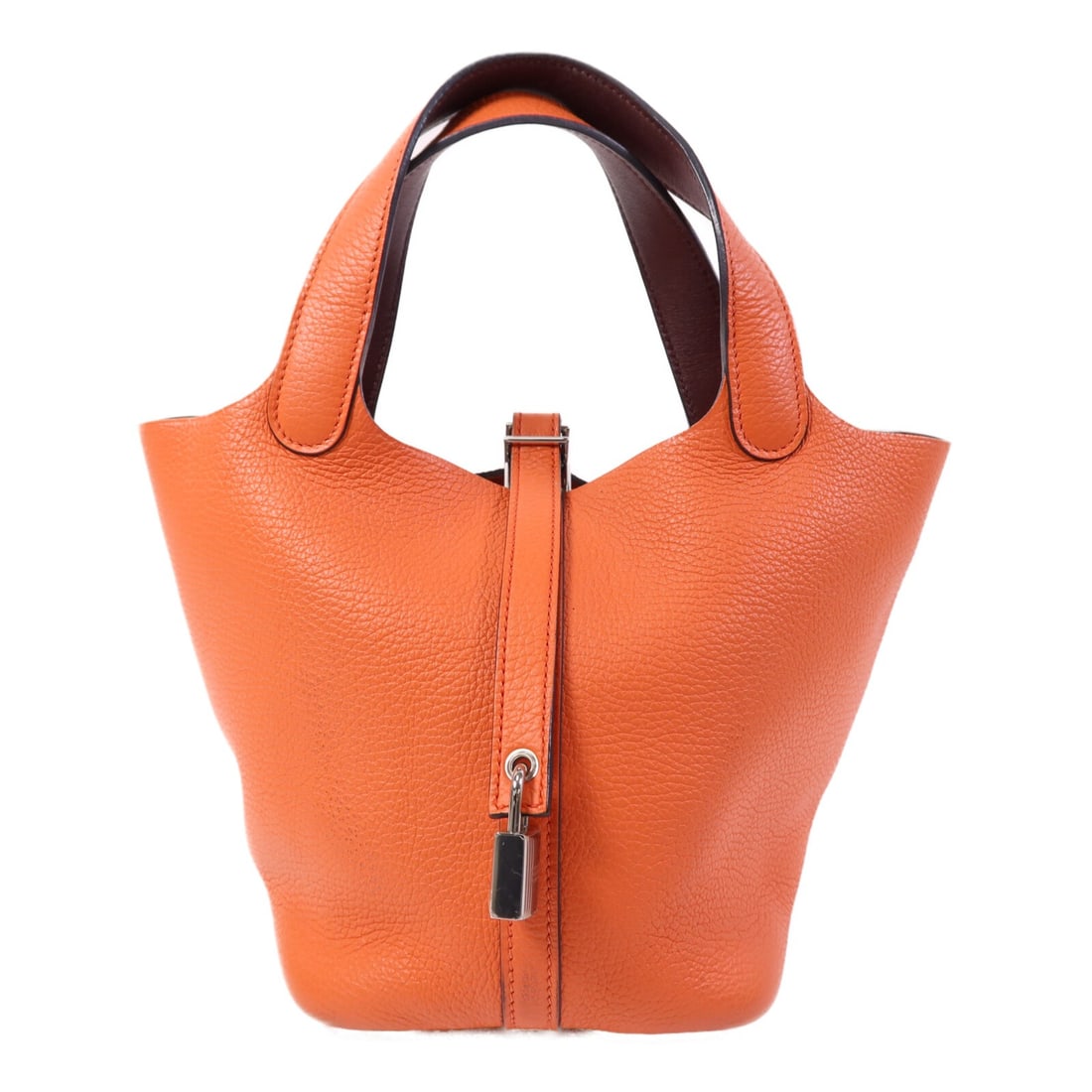 Hermes Picotin PM Red Taurillon Clemence Leather Tote with Palladium Hardware: Hermes Picotin PM Red Taurillon Clemence Leather Tote with Palladium Hardware This Hermes Picotin PM bucket tote bag is crafted from Taurillon Clemence calfskin leather in a vibrant red hue. The bag f