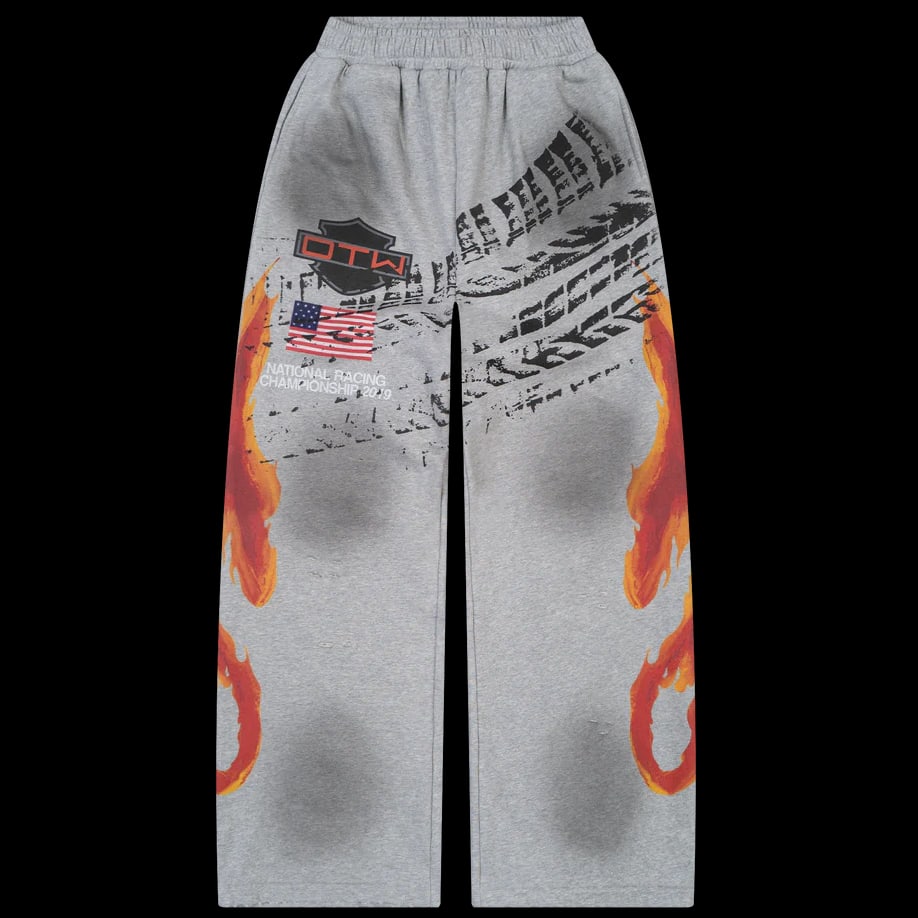 Grey Biker-Inspired Wide Fit Sweatpants Size Medium (1 of 2)