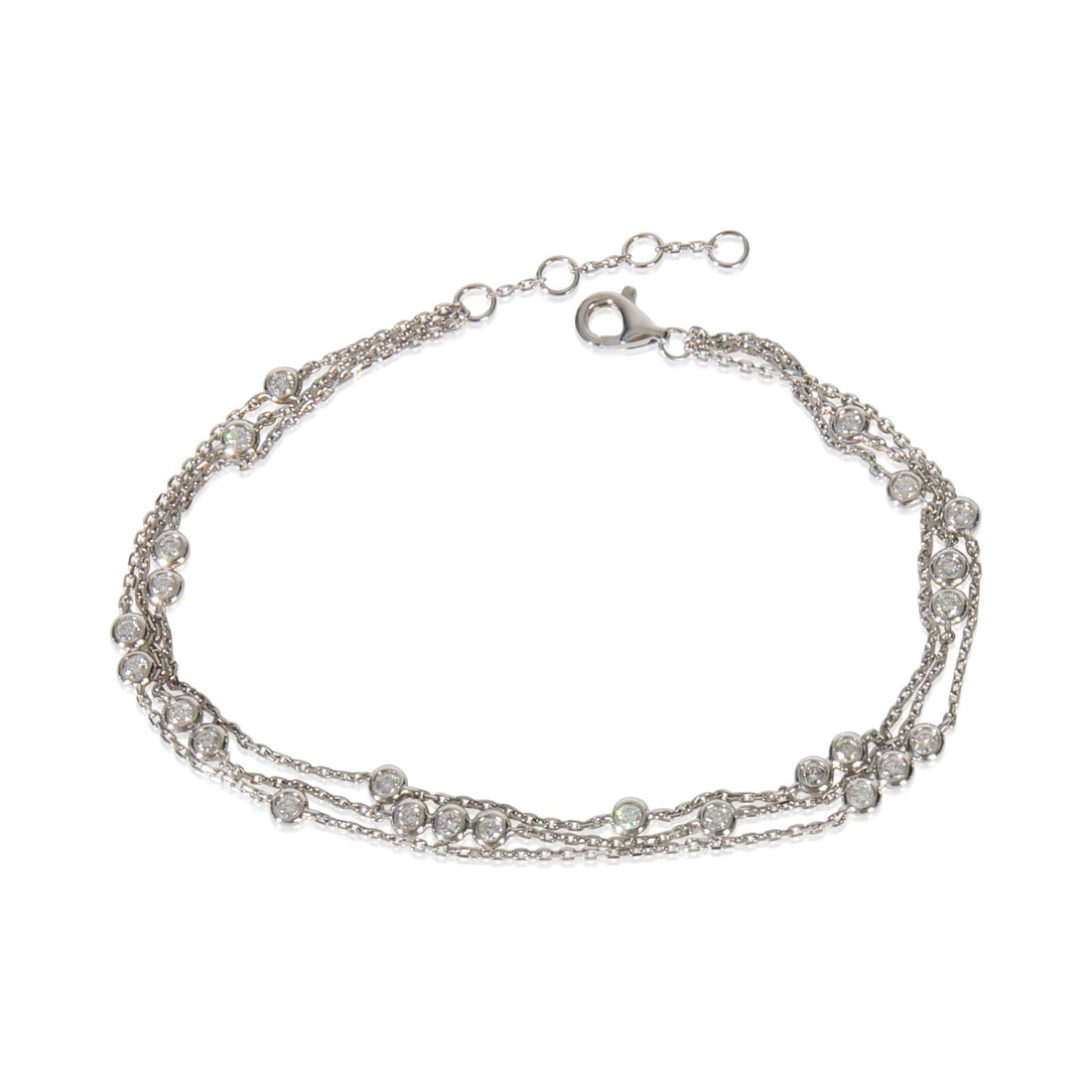 14K White Gold Diamond Triple Strand Bracelet 0.54ct SI1 (1 of 4)