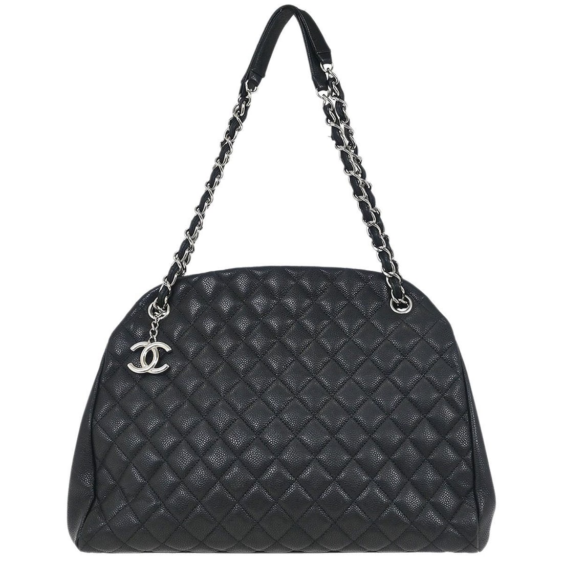 Chanel Black Calfskin Large Mademoiselle Top Handle Handbag: Chanel Black Calfskin Large Mademoiselle Top Handle Handbag Introducing the Chanel Black Calfskin Large Bowling Mademoiselle Handbag, a stylish and functional accessory crafted from high-quality leath