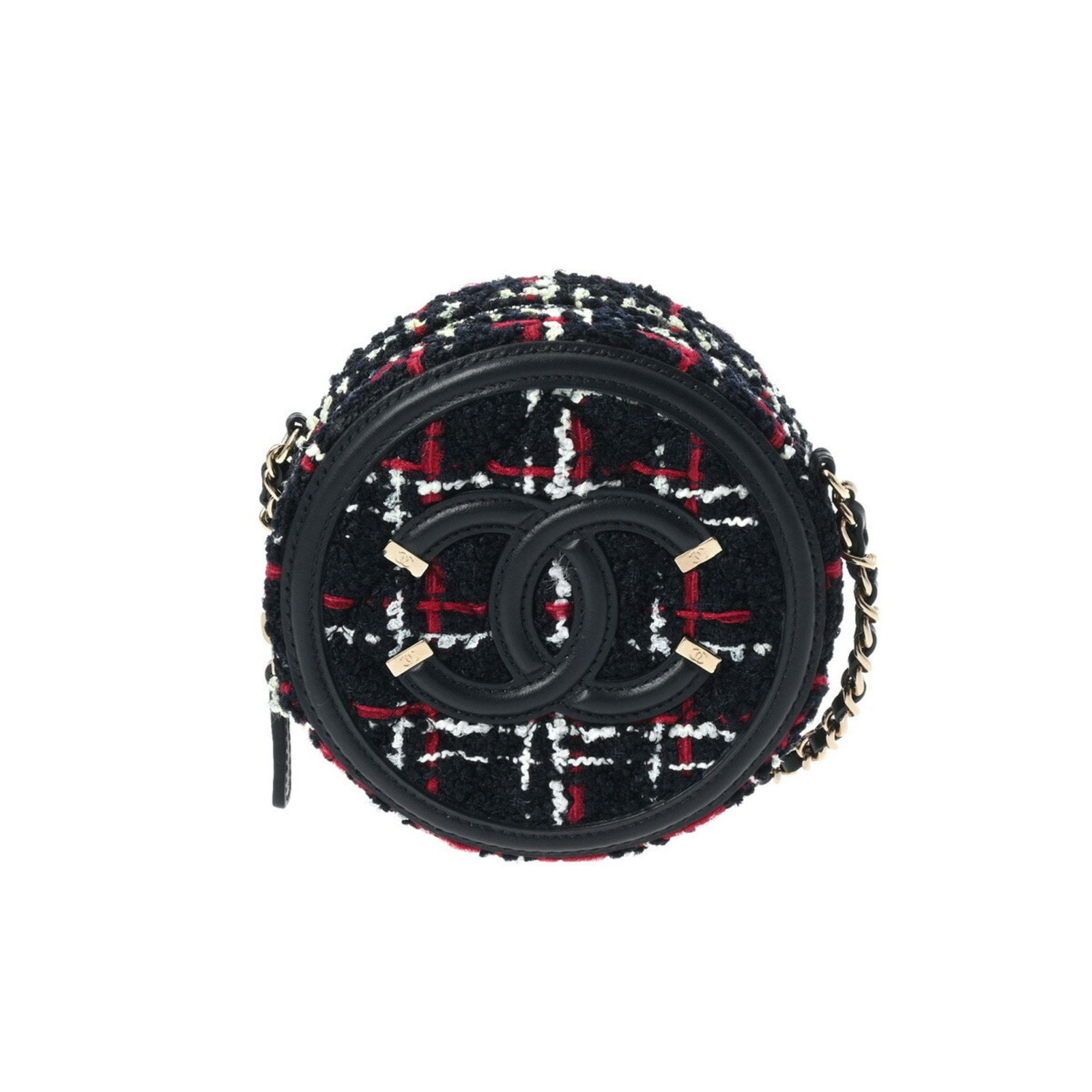 Black Tweed Chanel Round Mini Handbag 12cm Italian Made: Black Tweed Chanel Round Mini Handbag 12cm Italian Made This Chanel Round Mini bag features a black tweed exterior and is designed for women. Made in Italy, it offers a compact and stylish look. The b