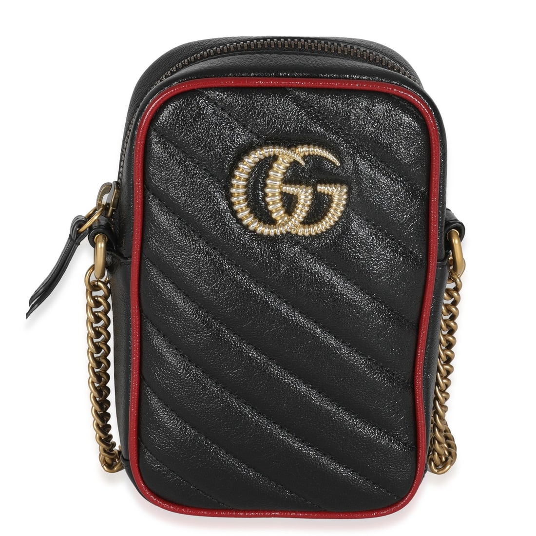 Gucci Marmont Mini GG Crossbody Bag Red Black Calfskin: Gucci Marmont Mini GG Crossbody Bag Red Black Calfskin Elevate your accessory collection with this Gucci Mini GG Marmont Crossbody Bag, crafted from luxurious black calfskin leather. This stylish shou