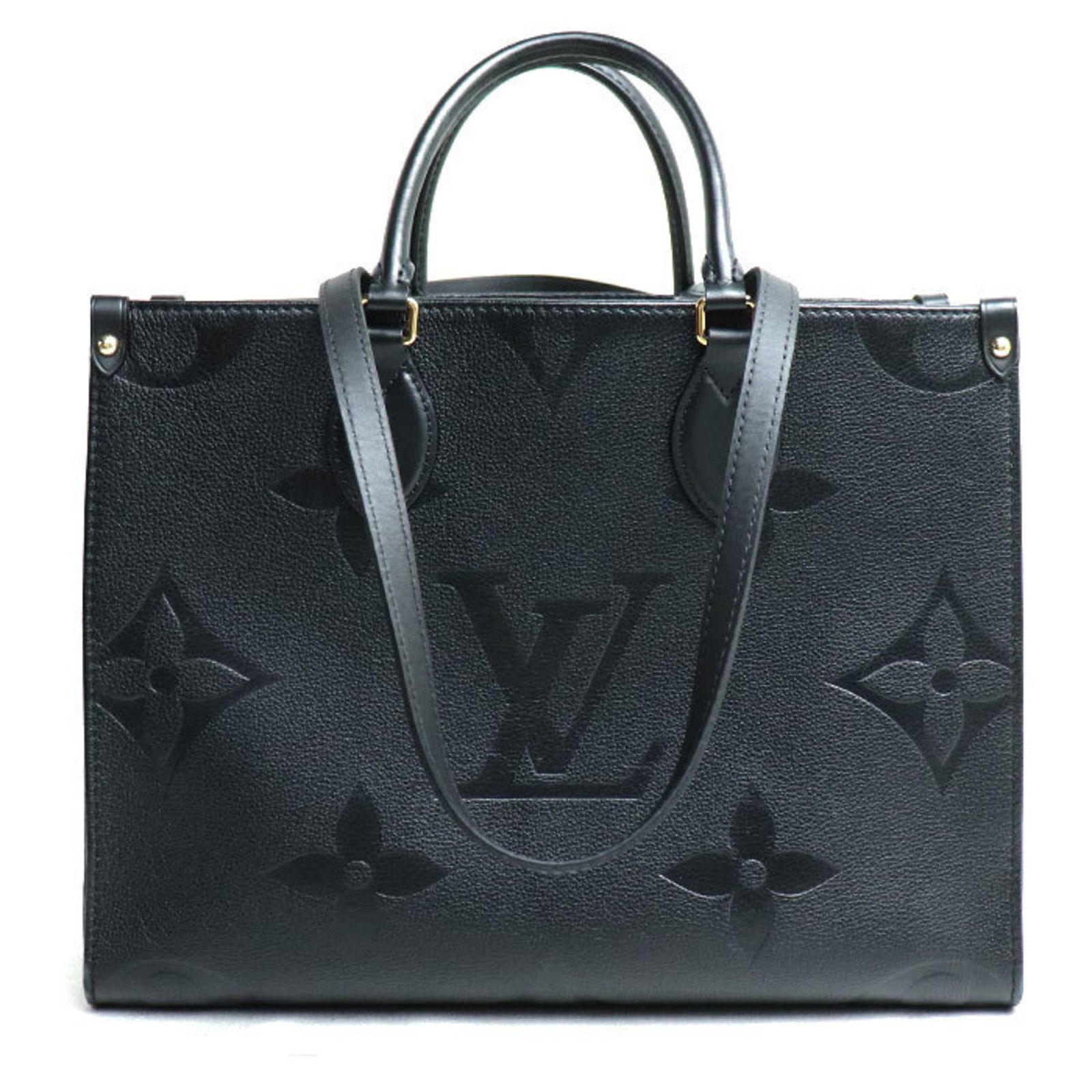 Black Leather Louis Vuitton Onthego Tote Bag 26cm x 34cm x 15cm: Black Leather Louis Vuitton Onthego Tote Bag 26cm x 34cm x 15cm This Louis Vuitton Onthego handbag is crafted from black leather and designed for women. Made in France, it features an open compartment