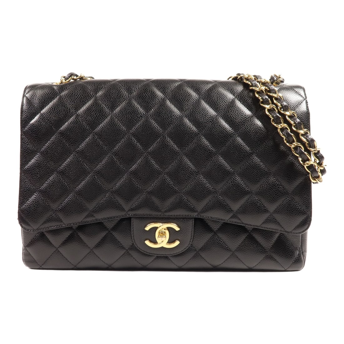Black Calfskin Maxi Classic Shoulder Bag by CHANEL with CC and Gold Hardware (1 of 18)