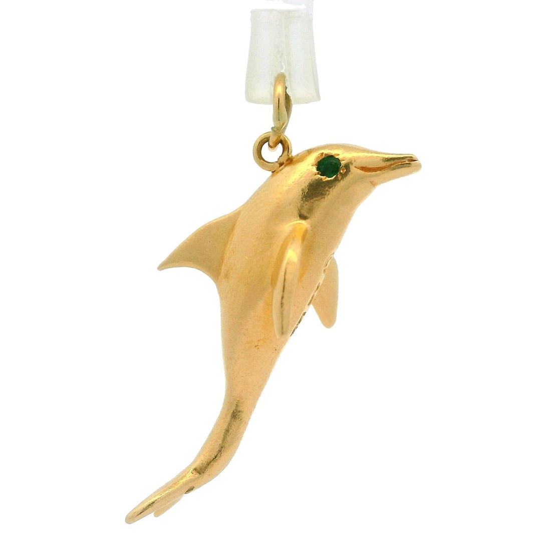 Vintage 14k Yellow Gold Dolphin Charm Pendant with Emerald Eyes: Vintage 14k Yellow Gold Dolphin Charm Pendant with Emerald Eyes This exquisite vintage charm pendant features a beautifully crafted 3D dolphin design, made from solid 14k yellow gold. The dolphin is a
