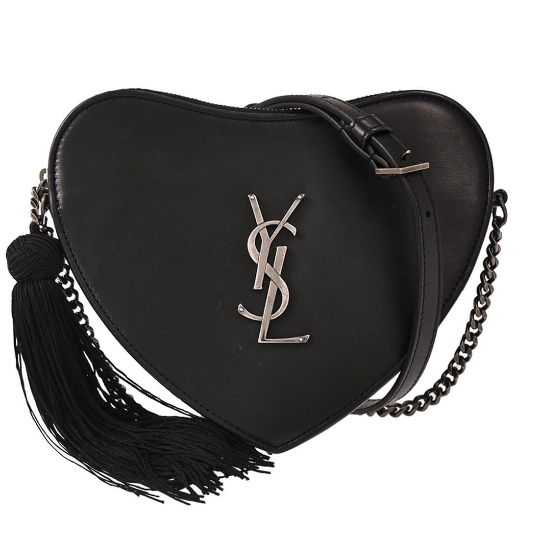 Saint Laurent Love Heart Small Black Leather Shoulder Bag BRS540694.0618: Saint Laurent Love Heart Small Black Leather Shoulder Bag BRS540694.0618 This Saint Laurent Love Heart shoulder bag features a sleek black leather exterior accented by the brand's signature logo. Desi