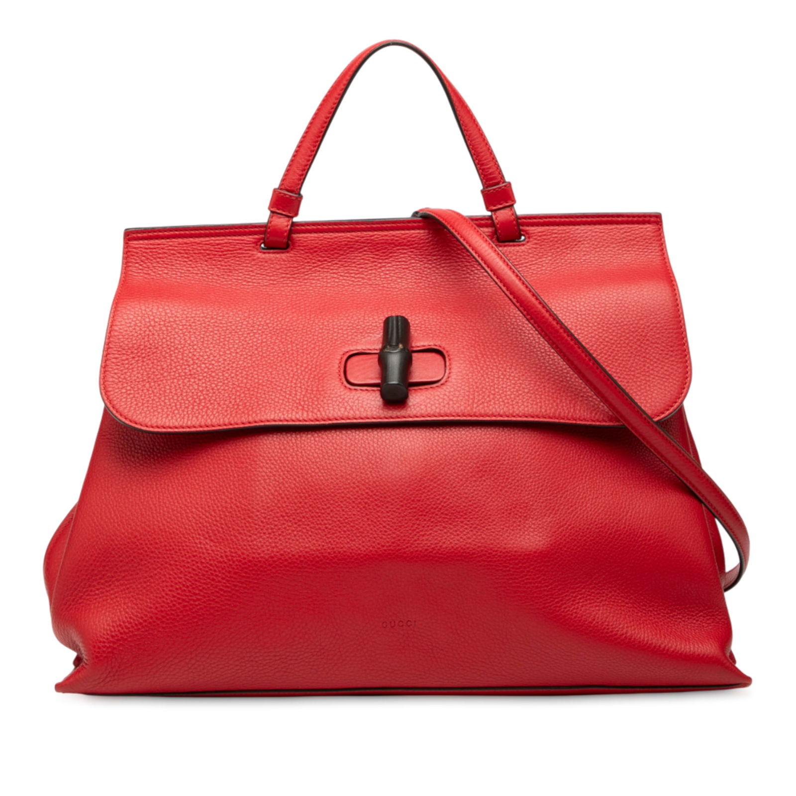 Gucci Large Red Leather Bamboo Daily Satchel with Twist Lock: Gucci Large Red Leather Bamboo Daily Satchel with Twist Lock The Gucci Large Leather Bamboo Daily Satchel is a stylish and functional accessory crafted from premium leather. This exquisite bag feature
