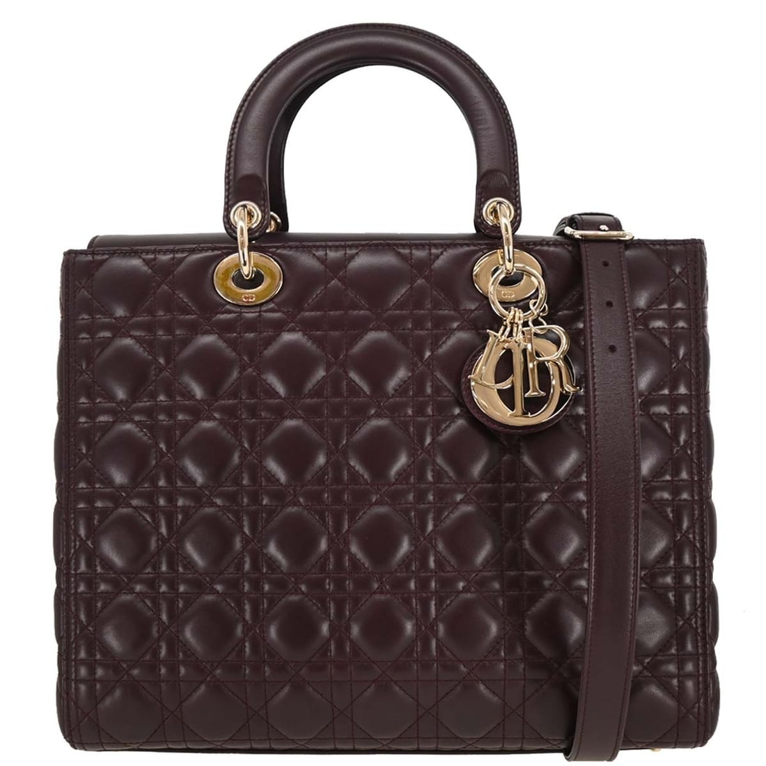 Christian Dior Bordeaux Lambskin Lady Dior 2way Satchel Handbag: Christian Dior Bordeaux Lambskin Lady Dior 2way Satchel Handbag Elevate your accessory collection with the Christian Dior Bordeaux Lambskin Lady Dior 2way Handbag. This exquisite handbag is crafted fr