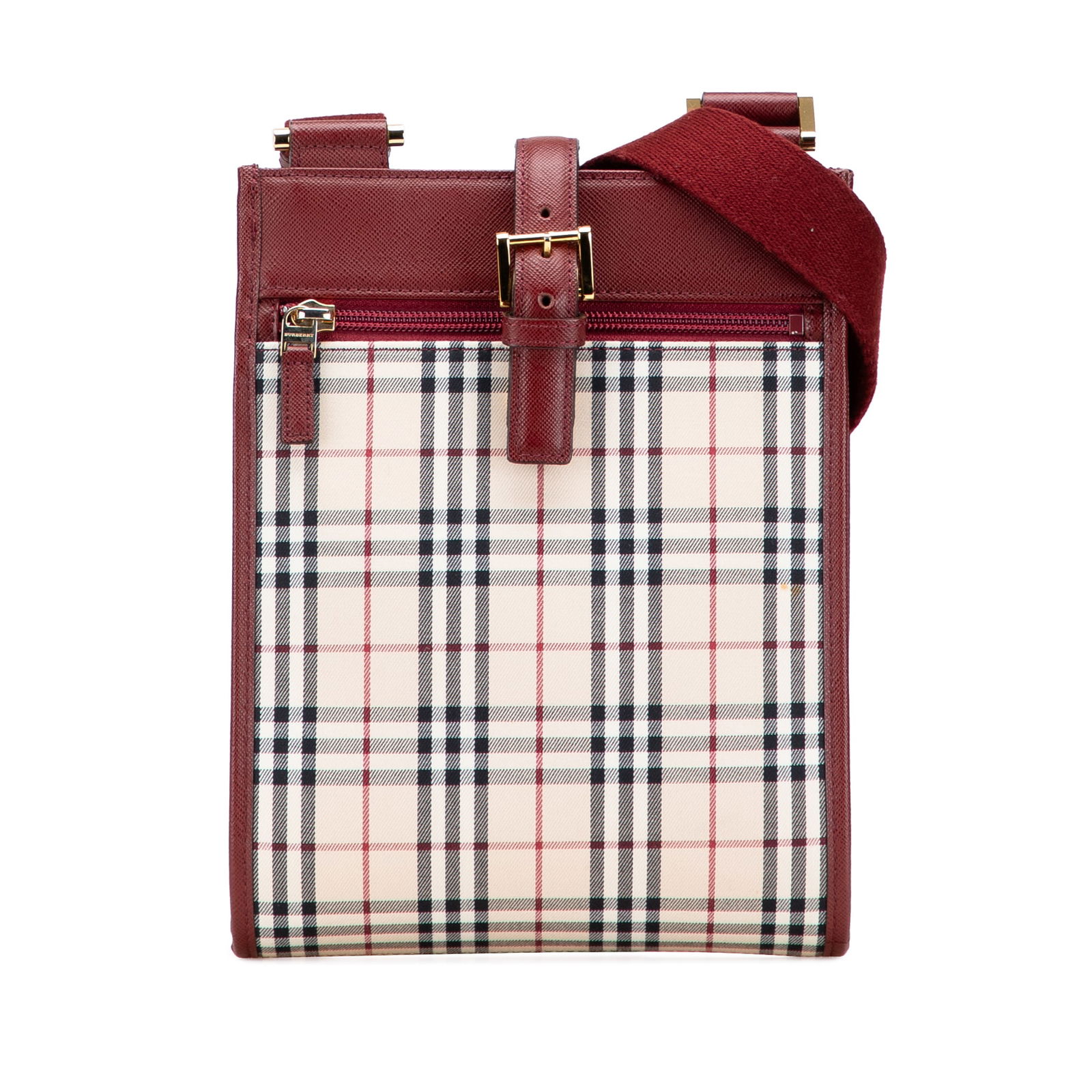 Burberry House Check Canvas Crossbody Bag with Leather Trim: Burberry House Check Canvas Crossbody Bag with Leather Trim Elevate your accessory collection with this Burberry House Check Canvas Crossbody bag. Crafted with a distinctive house check canvas body co