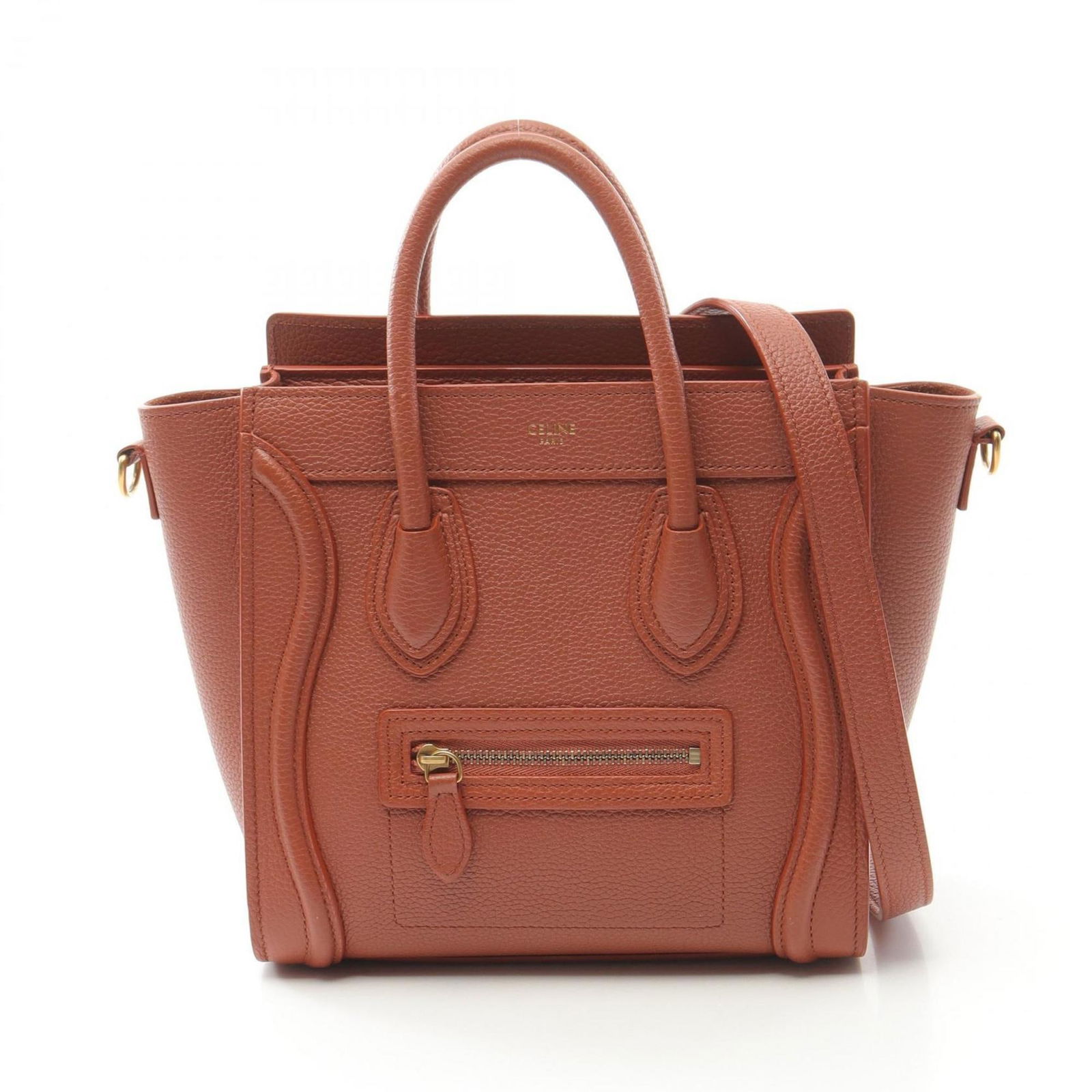 Brown Leather Celine Luggage Bag 20cm Italian Handbag: Brown Leather Celine Luggage Bag 20cm Italian Handbag This Celine Luggage handbag features a brown leather exterior and is designed for women. Crafted in Italy, it offers both a handle and a long stra