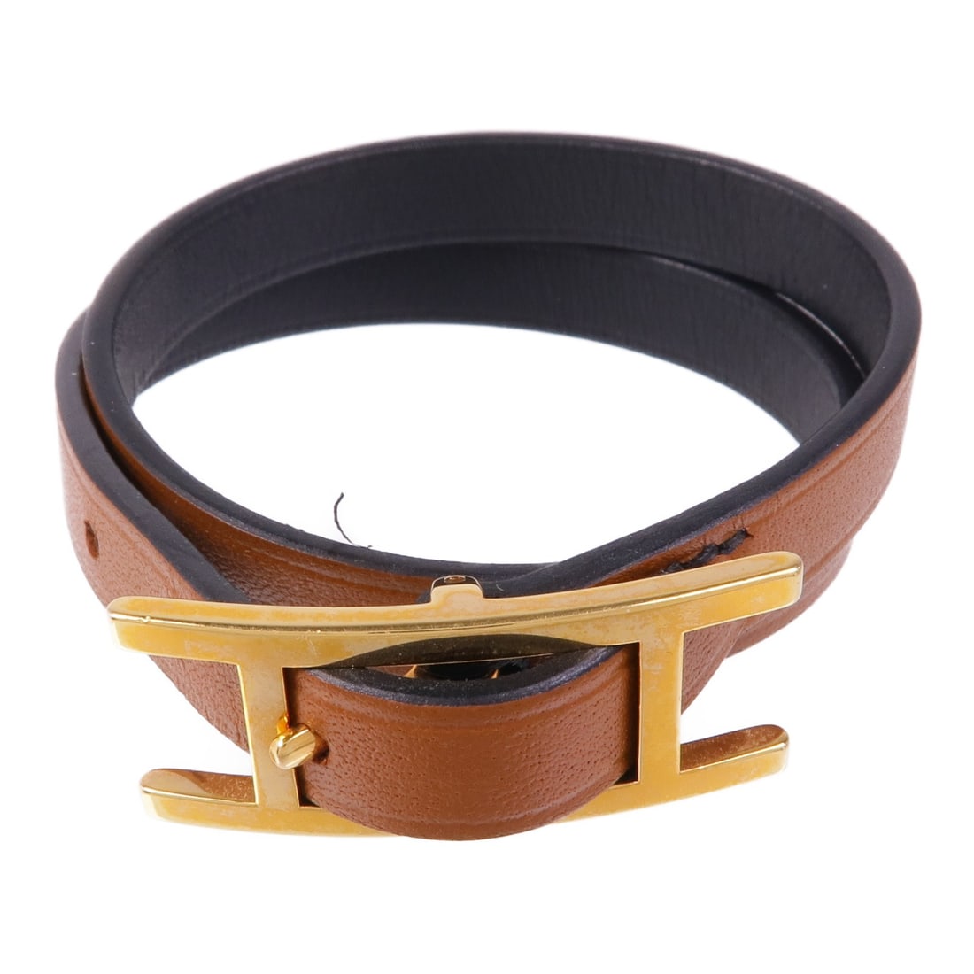 HERMES Behapi Double Tour Bracelet Brown Black Calfskin Leather (1 of 13)