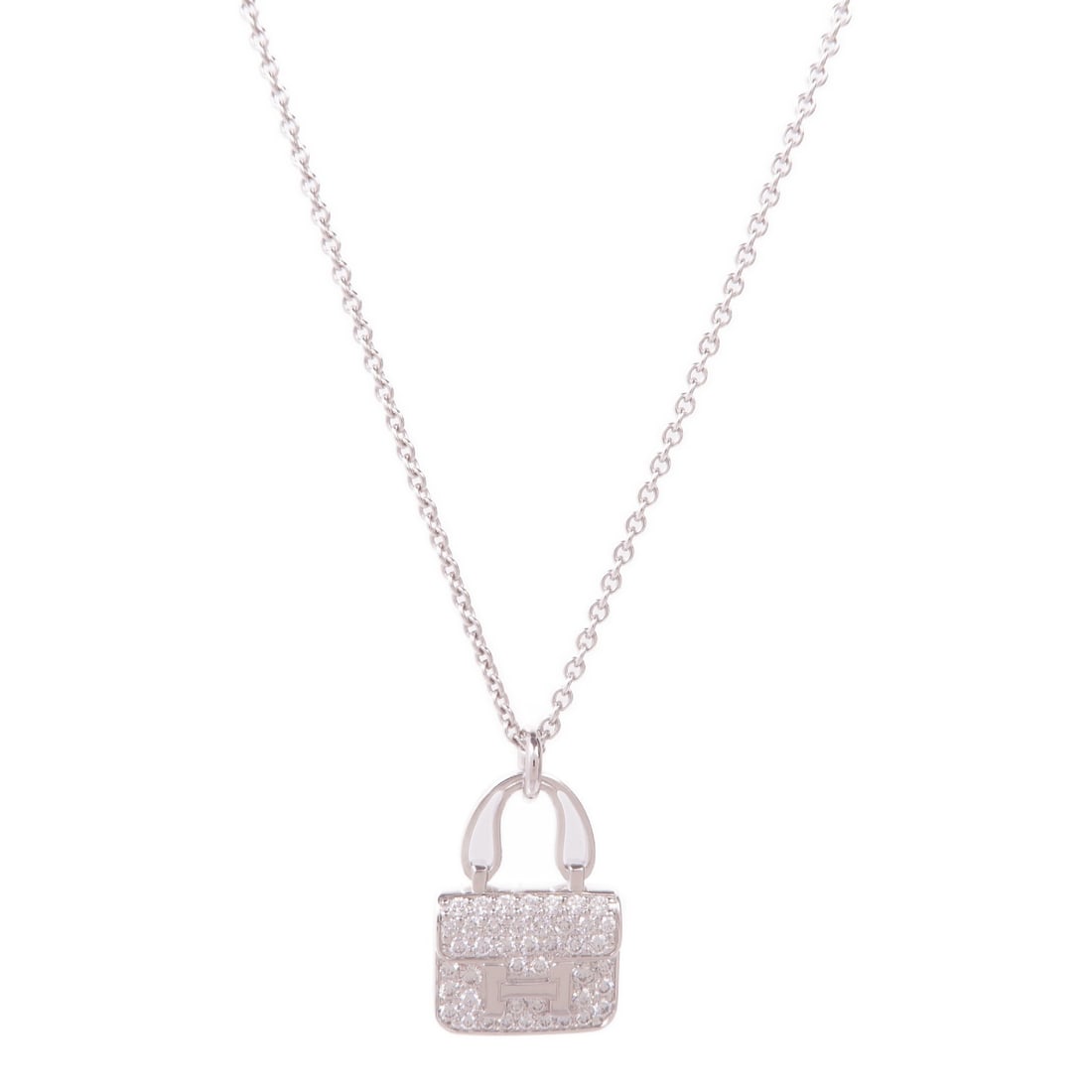 HERMES Amulettes Constance Diamond Pendant Necklace 18K White Gold (1 of 8)