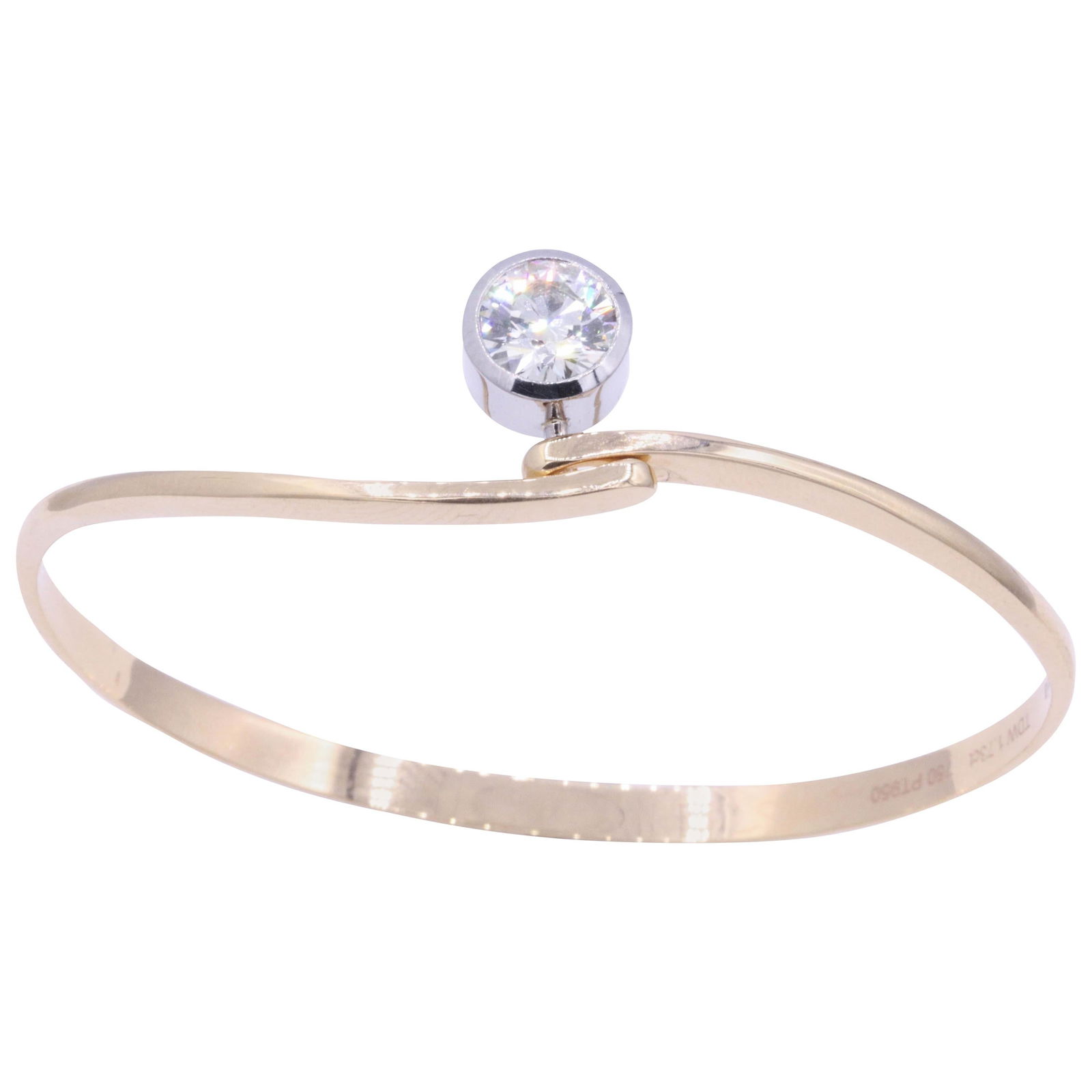Harbor Diamonds 1.73 Carat Diamond Floating Bangle in 18K Rose Gold and Platinum: Harbor Diamonds 1.73 Carat Diamond Floating Bangle in 18K Rose Gold and Platinum This exquisite Diamond Floating Bangle is a stunning blend of 18k rose gold and platinum, showcasing a single round bri