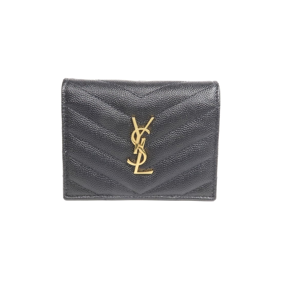 Saint Laurent Black Calfskin Bi-Fold Wallet with Gold Hardware: Saint Laurent Black Calfskin Bi-Fold Wallet with Gold Hardware This Saint Laurent bi-fold wallet is crafted from black calfskin leather and features a classic design. Made in Italy, it is finished wit