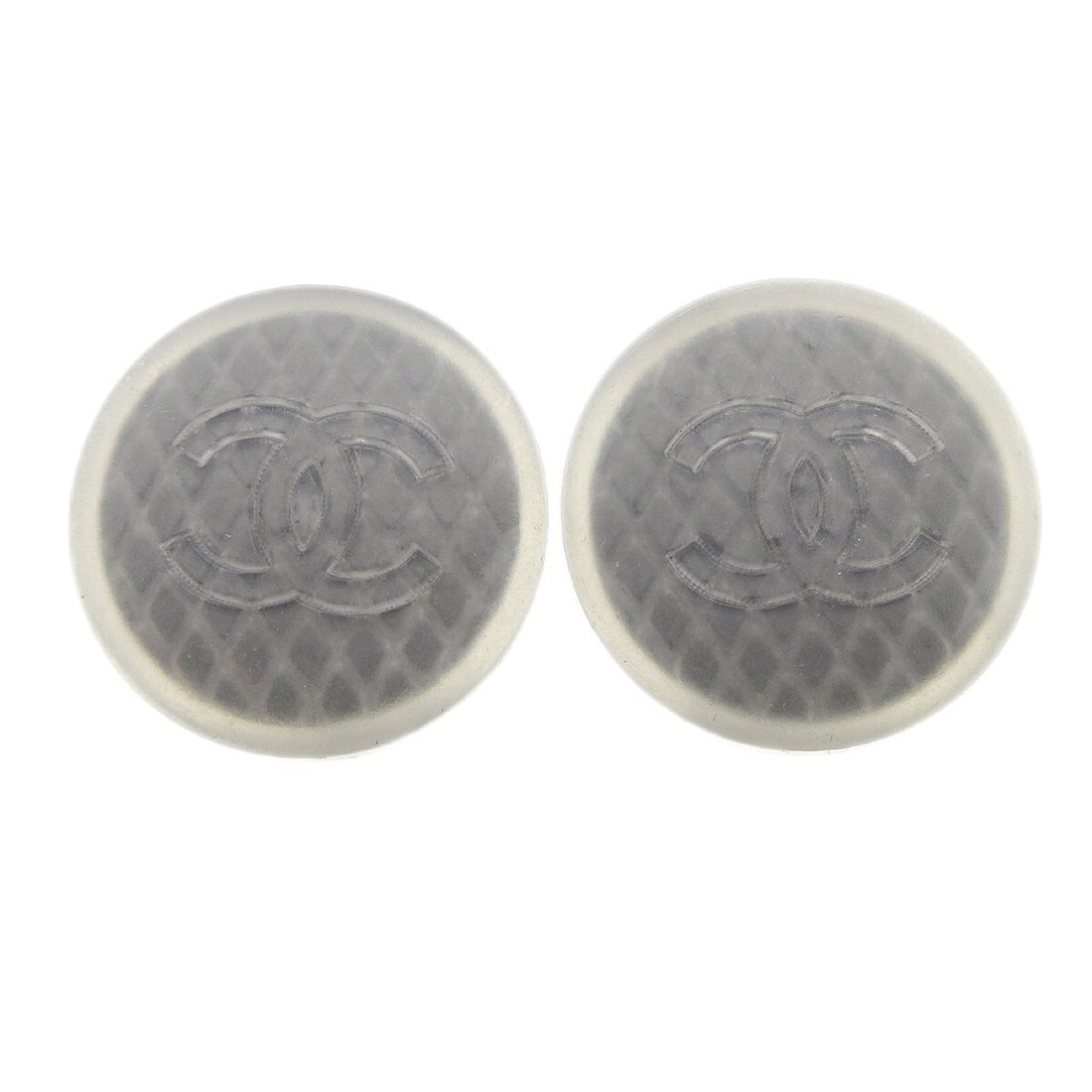 Chanel 99S Gray Clip-On Button Earrings with Silver Accents: Chanel 99S Gray Clip-On Button Earrings with Silver Accents Enhance your accessory collection with these Chanel Button Earrings. Featuring a round shape and a stylish clip-on closure, these earrings a