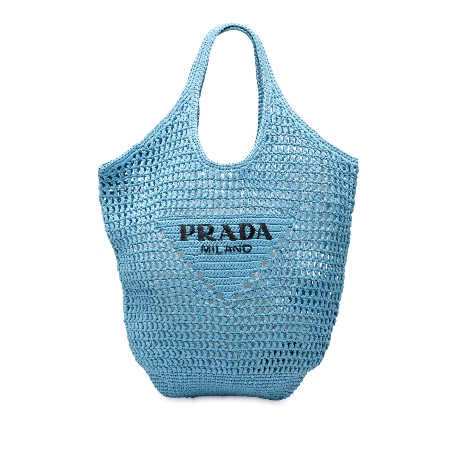 Prada Blue Raffia Effect Crochet Logo Shopping Tote Bag (1 of 8)