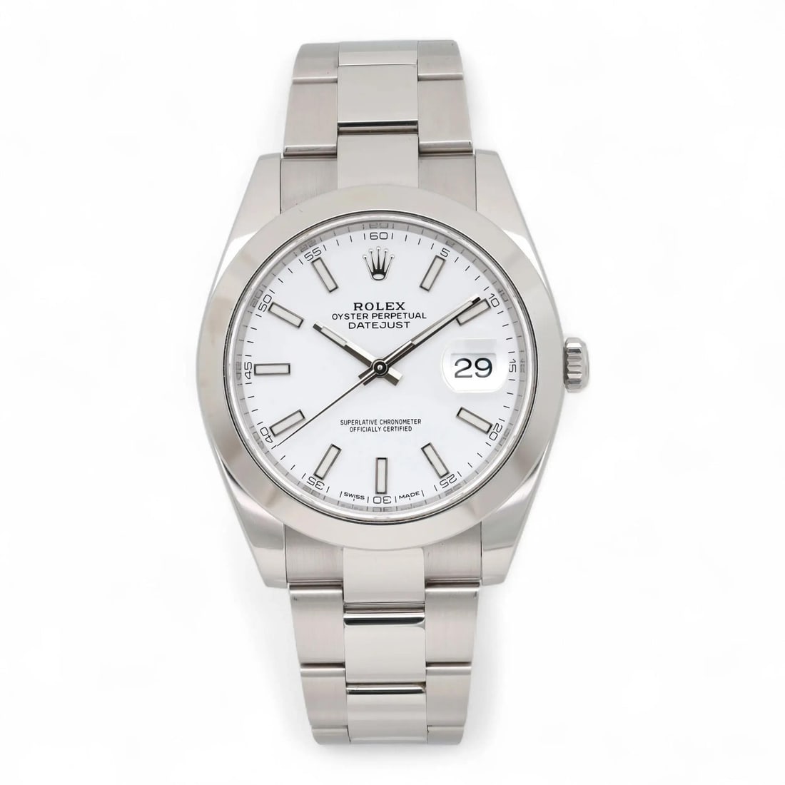 Rolex Datejust 126300 Automatic 41mm White Dial Stainless Steel Men's Watch: Rolex Datejust 126300 Automatic 41mm White Dial Stainless Steel Men's Watch This Rolex Datejust 41 is a classic men's wristwatch featuring a 41 mm polished stainless steel case and a matching steel Oy