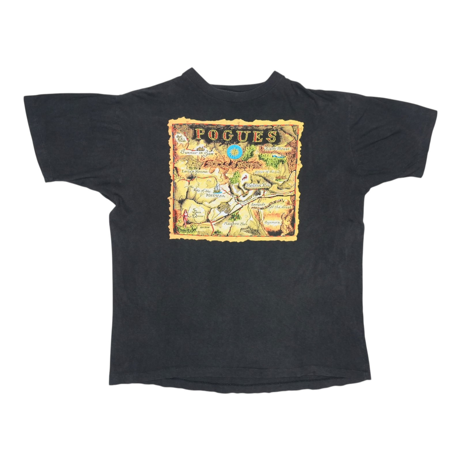 Vintage 1990 Pogues Hell's Ditch Black Cotton Band Shirt XL: Vintage 1990 Pogues Hell's Ditch Black Cotton Band Shirt XL This is an original vintage 1990 The Pogues Hell's Ditch shirt, featuring graphics on both the front and back. Made from 100% cotton, the sh