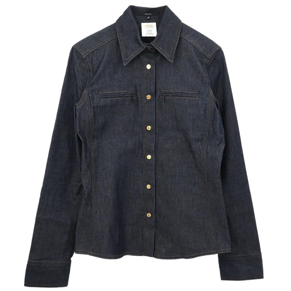 Navy Cotton Blend Gucci Button Jacket Size 38 Made in Italy: Navy Cotton Blend Gucci Button Jacket Size 38 Made in Italy This Gucci single breasted jacket features a mid-length silhouette crafted from a blend of 98% cotton and 2% polyurethane. Presented in a cl